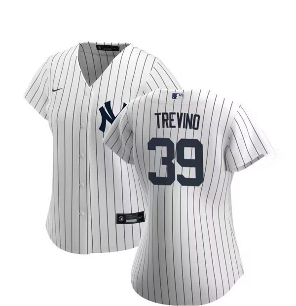 Women's New York Yankees #39 Jose Trevino White Cool Base Stitched Jersey(Run Small)